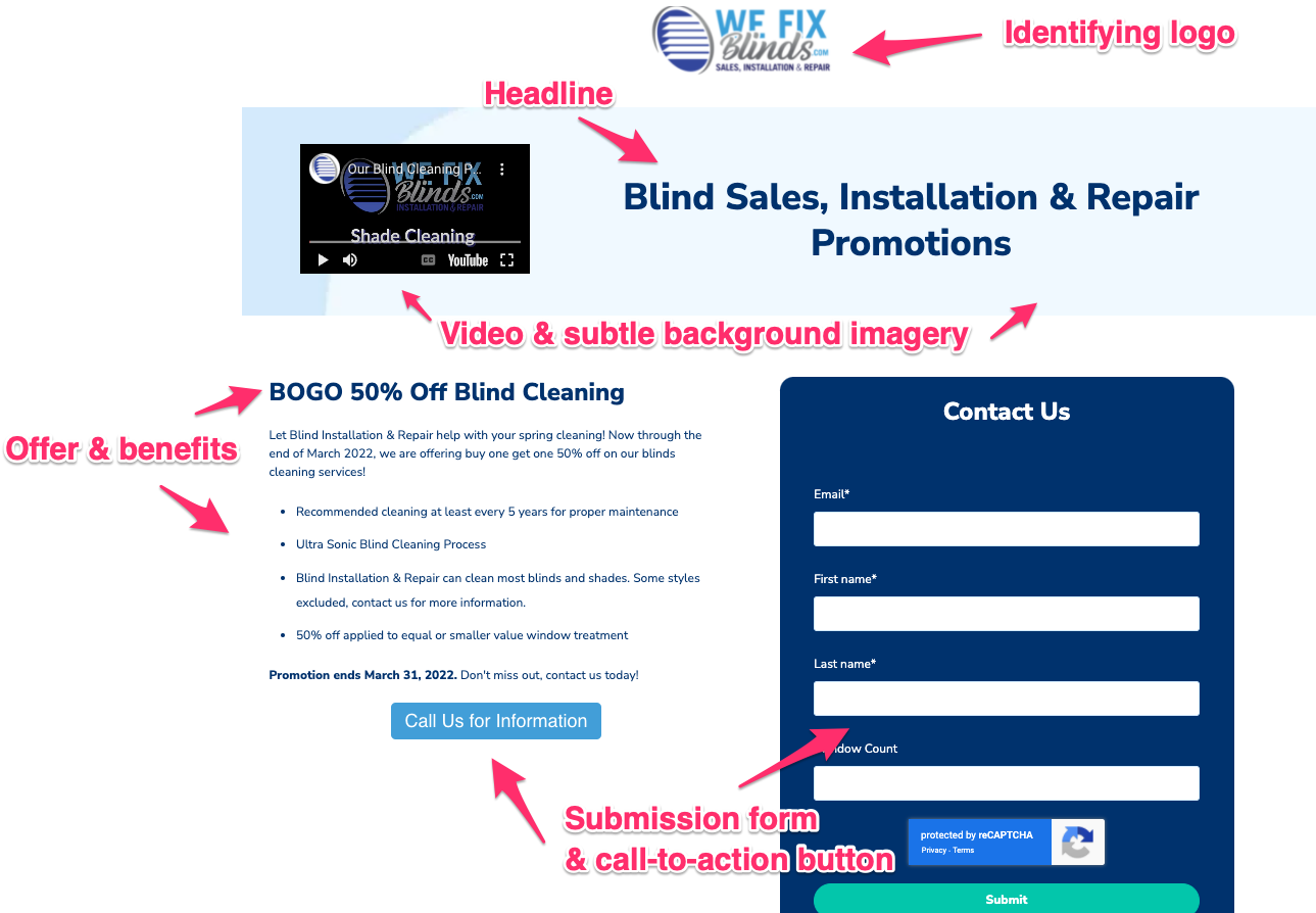 BIR landing page examples