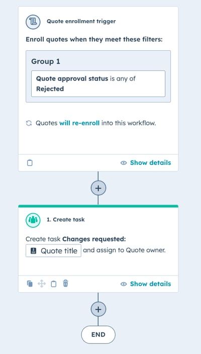 a screenshot showing a quote being rejected workflow