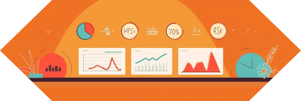 a cartoony representation of reports. three screens display different types of reports, including bar charts and line graphs. colorful numbers surround these screens.