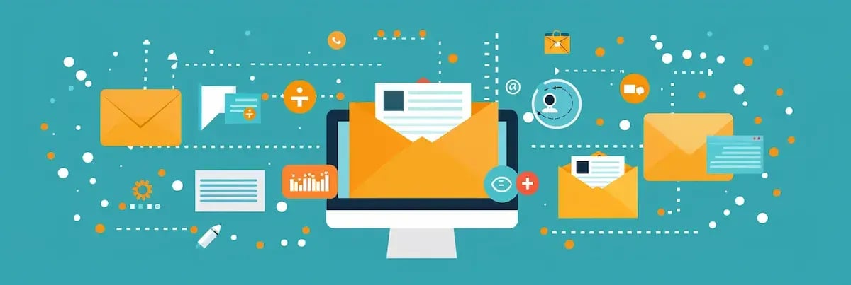 infographic illustrating inbound marketing with envelopes and dashed lines