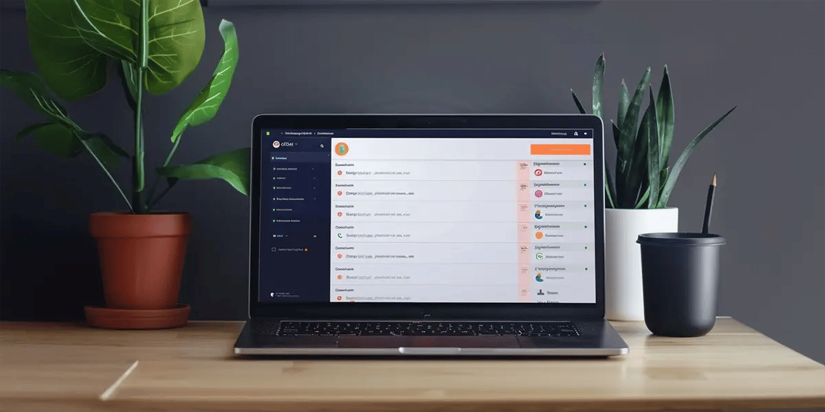 laptop on desk with dashboard on screen