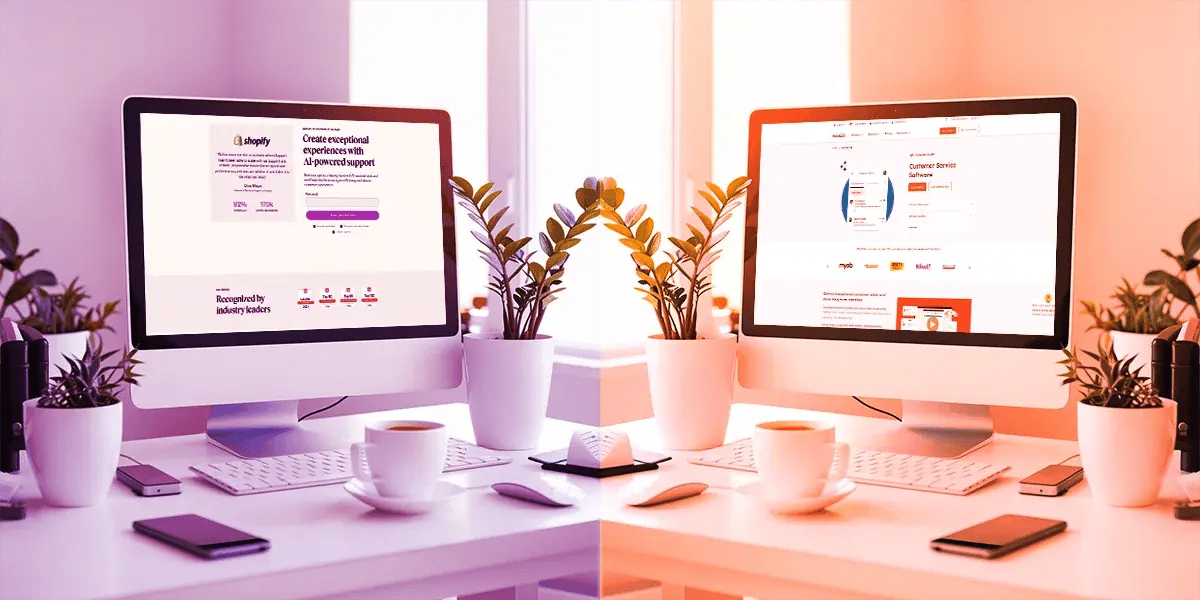 two computer monitors. one displays the zendesk login screen and the other the hubspot login screen.