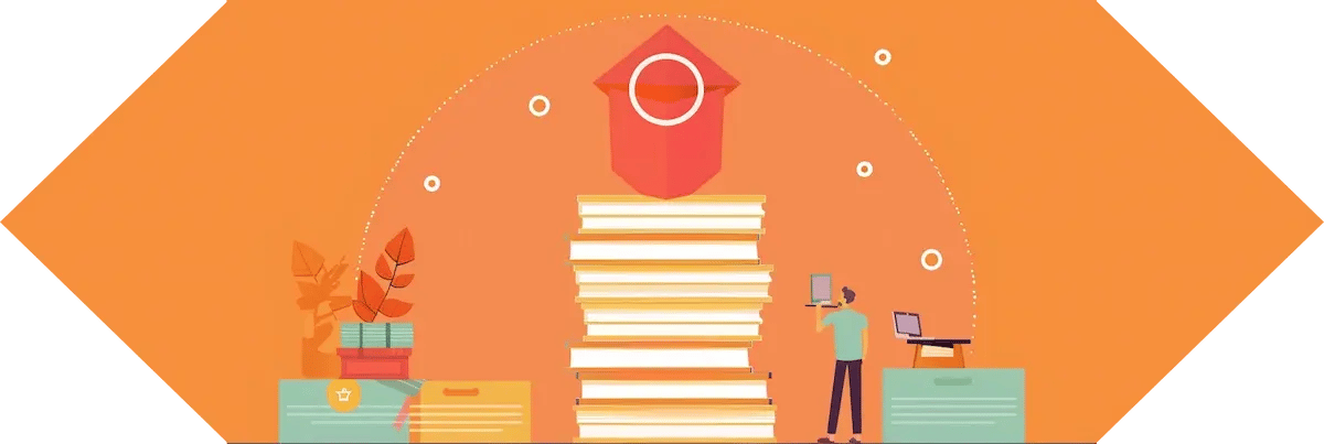 vector style graphic illustrating content marketing on orange background