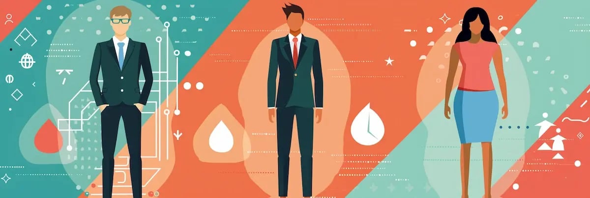 vector style graphic with two men and a woman