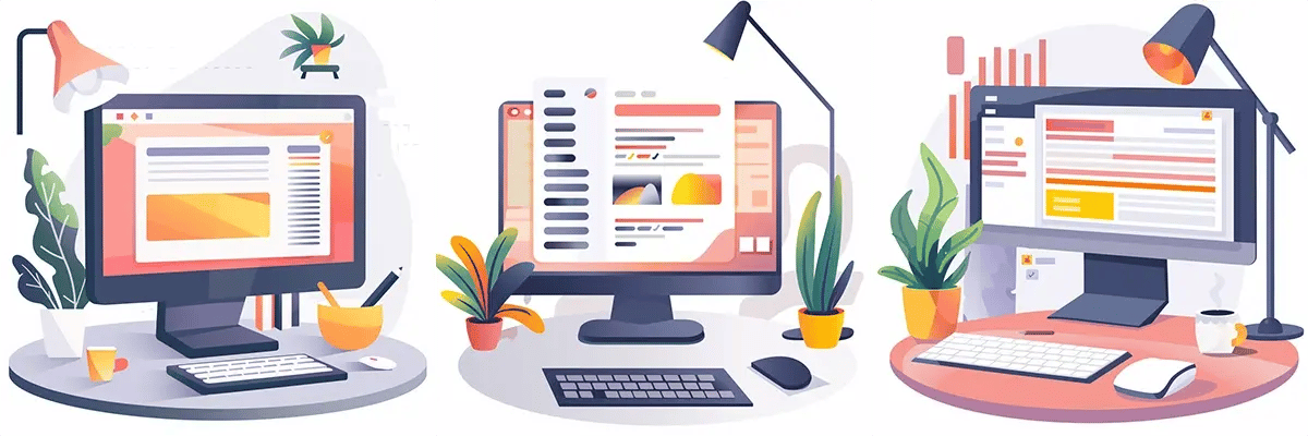 vector illustration of three computers displaying different search results