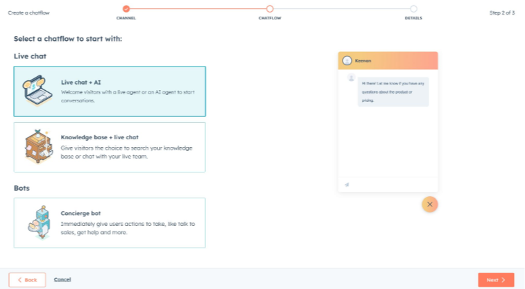 a screenshot of the chatbot in HubSpot