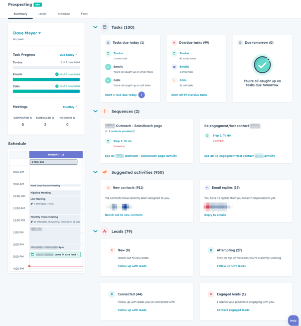 a screenshot of the prospecting workplace in HubSpot