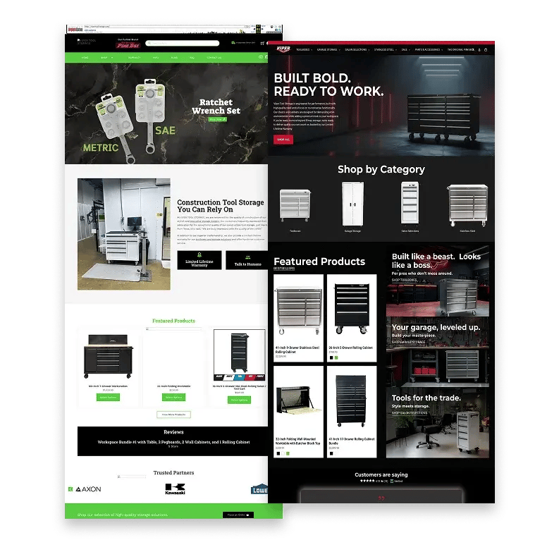 a side-by-side before and after of the viper tool homepage
