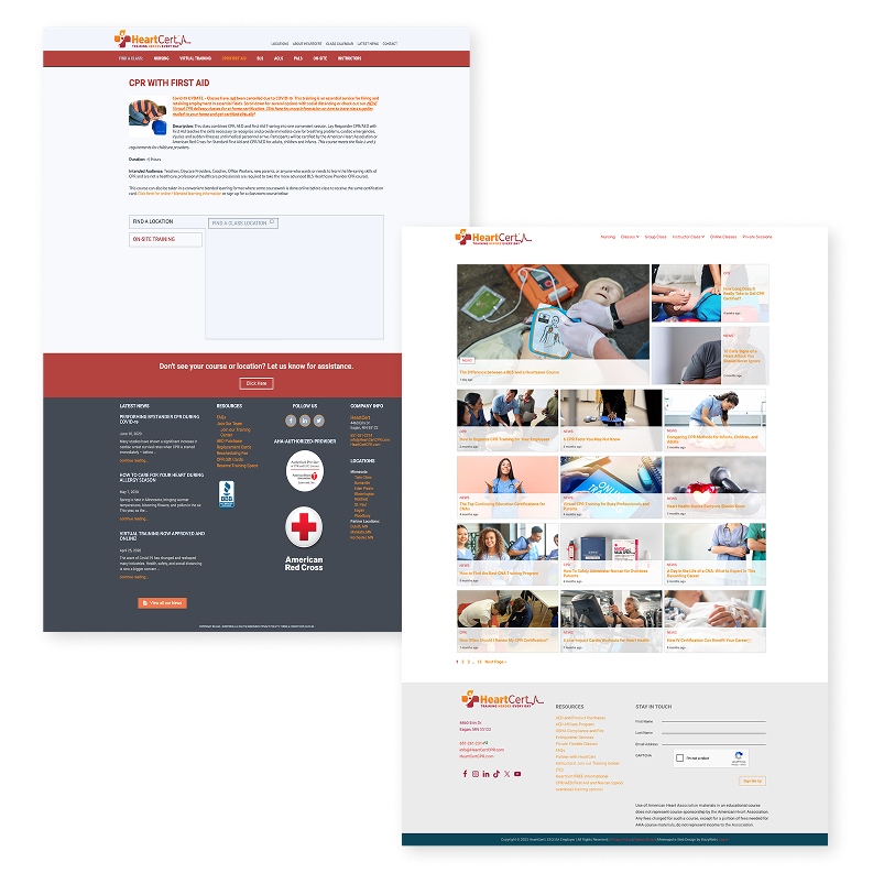 a side-by-side comparsion of a heartcert interior page before and after. Before is on the left, with the after on the right. the before is cluttered. the after is streamlined and easier to read.