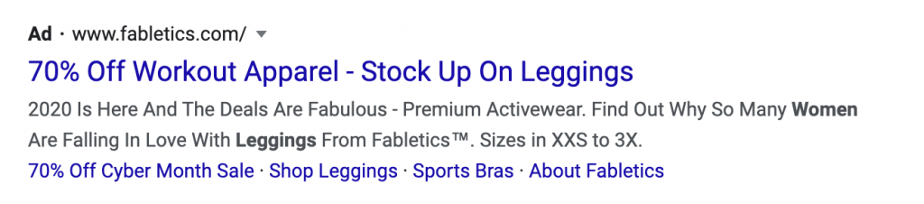 an example of an ad in google search results