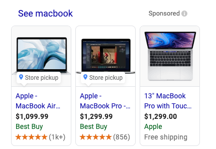 image showing the shopping search results in Google