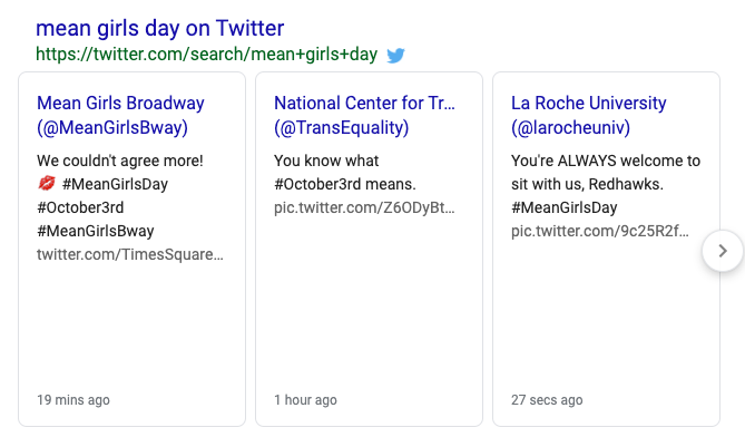 image showing the twitter search results in Google
