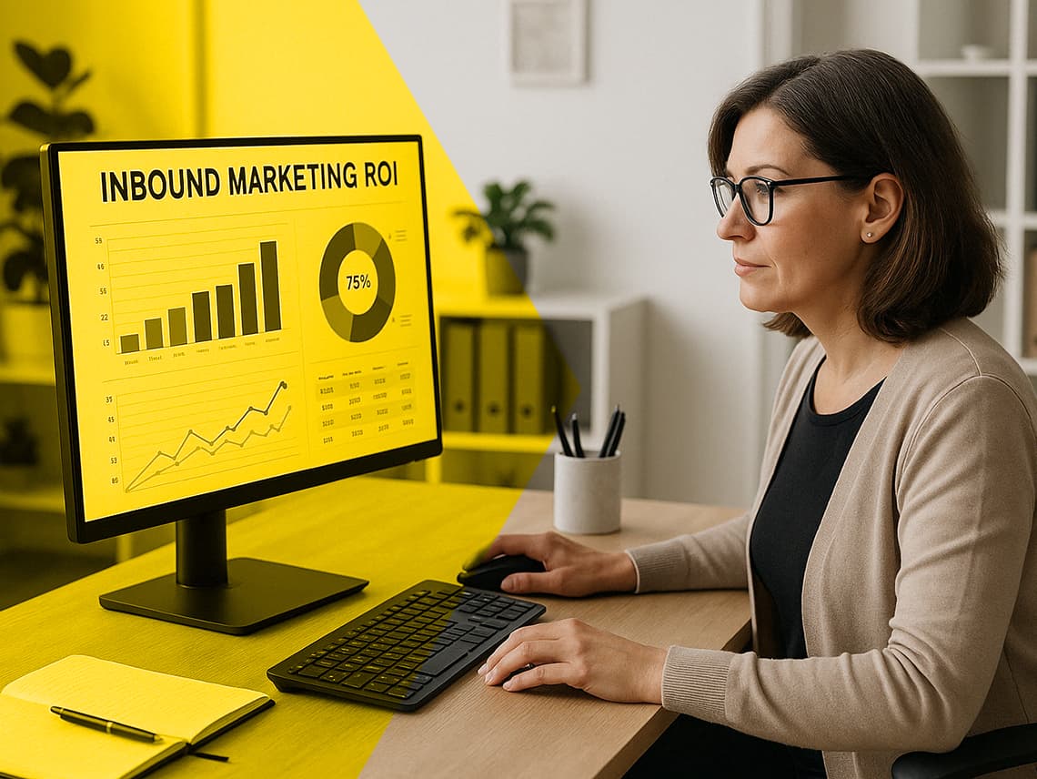 a marketer looking at a chart on her computer displaying ROI from an inbound marketing campaign.
