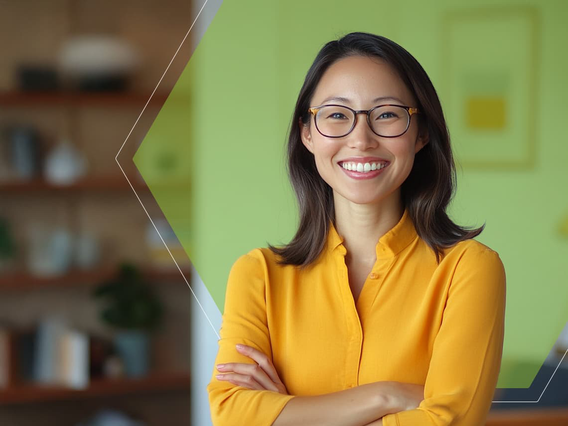 a smiling digital marketer with her arms crossed