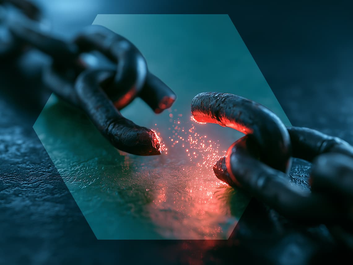 a close up of a broken chain, representing security vulnerabilities