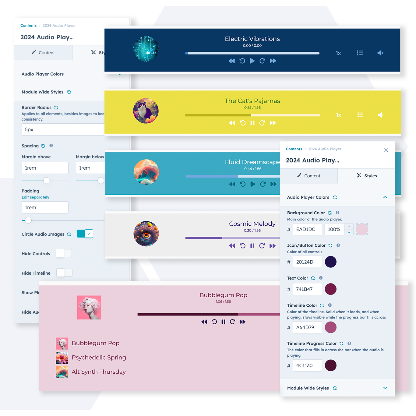 Customizable audio player and playlist for HubSpot